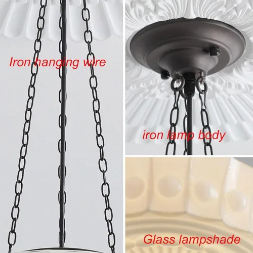 Vista 4 de Bedroom Large Pendant Lights, Nordic Retro Black Metal Ceiling Hanging Lighting with 13.8in Glass Shade, Adjustable Height E27/E26 Sockets