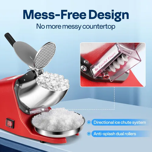 Vista 4 de VIVOHOME Picadora de Hielo Eléctrica Trituradora Máquina para Hacer Conos de Nieve Rojo 64.86 kg/hora con Palillo de Hielo para Uso Doméstico