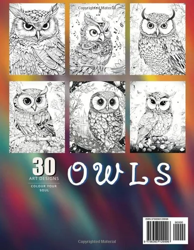 Vista 2 de Owls Adult & Teen Colouring Book, Grayscale