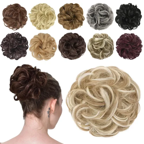 Vista 30 de FESHFEN Pieza de Cabello de Moño Desordenado - Extensiones de Coleteros de Moño de Cabello Ondulado Rizado Elástico Postizos Sintéticos para Mujeres