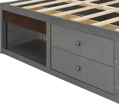 Vista 7 de Polibi Cama de plataforma King con 6 cajones, diseño apto para mascotas Gris (Antique Gray)