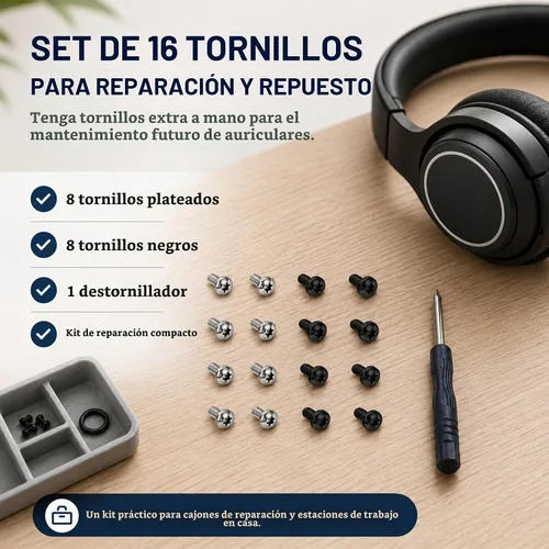 Vista 3 de Sam&Johnny - Juego de 16 tornillos de acero inoxidable para Beats Studio Pro, Studio 3, Studio 2, Studio 1.0 Kit de reparación de diadema, 8 negros