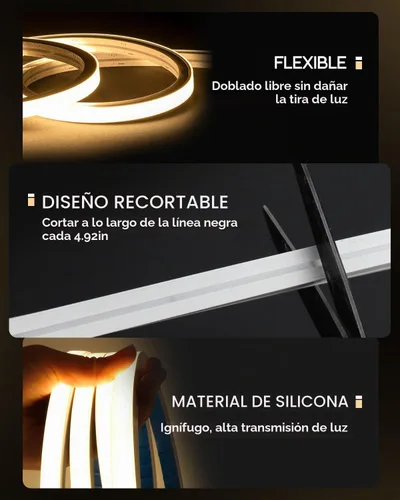 Vista 7 de Tira de luces LED de 9.8 pies, 110-120 V, cuerda de luces de neón de silicona regulables, tira de luces de neón flexibles e impermeables para blanco