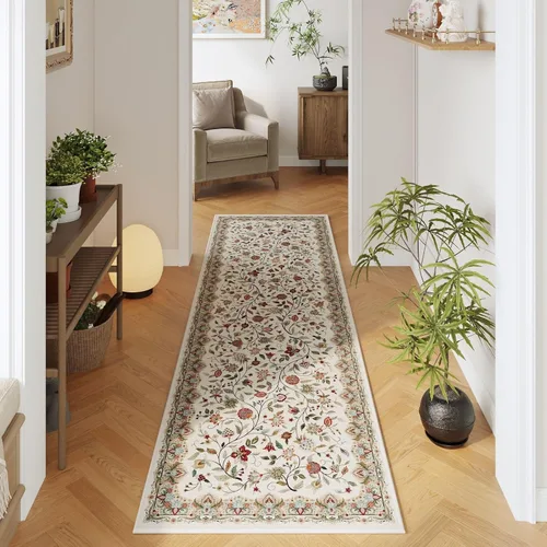 Vista 3 de Rugcomf Alfombra vintage de cachemira de 2 pies 7 x 8 pies, lavable a máquina, antideslizante, alfombra floral de pelo bajo para cocina, lavandería