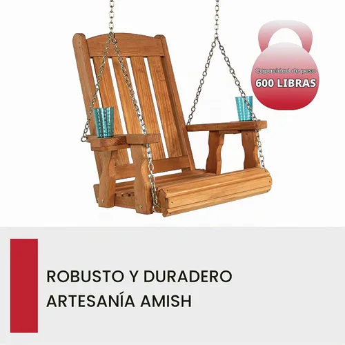 Vista 4 de Amish Casual Silla columpio con tratamiento a presión de misión resistente con portavasos (mancha de cedro)