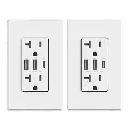 Vista 29 de ELEGRP Tomacorrientes USB, toma de pared de 3 puertos, toma eléctrica de 30 W 6.0 A resistente a manipulaciones, toma de corriente de 15 amperios