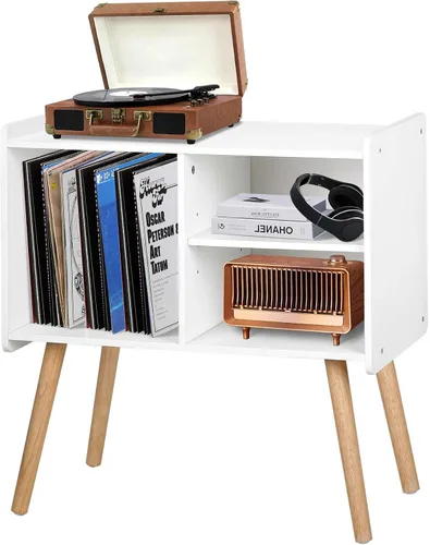 Vista 9 de Possile - Soporte para tocadiscos con almacenamiento para discos de vinilo, mesa para tocadiscos de mediados de siglo para sala de estar, dormitorio