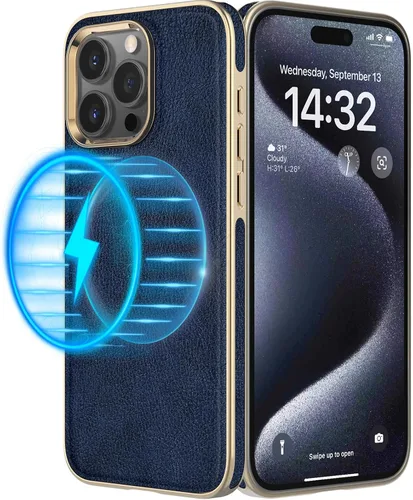 Vista 7 de LOHASIC Funda de piel para iPhone 15 Pro Max, funda magnética suave compatible con accesorios MagSafe, funda de diseño minimalista clásico i Phone