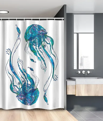 Vista 151 de set de cortina para baño decorativa de tela de poliéster con ganchos