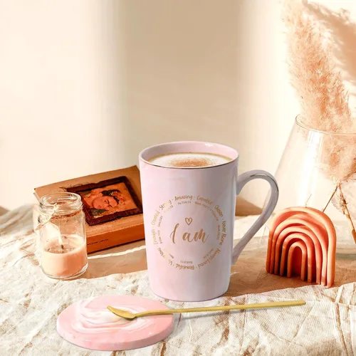 Vista 2 de YHRJWN - Regalos cristianos para mujeres, regalos católicos para mujer, taza de café I Am, regalos religiosos inspiradores espirituales