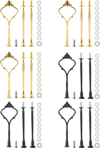Vista 18 de Juego de 6 bandejas escalonadas para soporte de pastel, corona, soporte de 3 niveles para tartas, accesorios para bodas y fiestas, resina para Negro