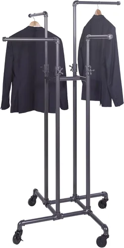 Vista 2 de Clothing Rack Econoco - Tubería resistente ajustable, estante de 4 vías, perchero de tubería de plomería, gris antracita