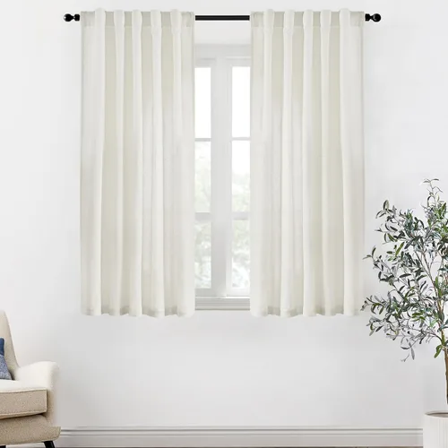 Vista 2 de XTMYI - Cortinas transparentes de 54 pulgadas de largo, juego de 2 paneles para baño, cortinas cortas de lino y algodón con semi privacidad