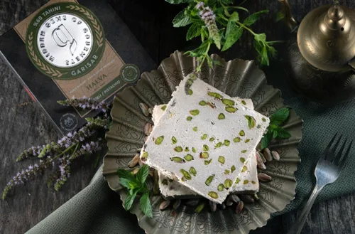 Vista 3 de Garisar Tahini Halva 60% Tahini – Halva – Halva de pistacho – Halva turca – Chocolate de caramelo – Postres – Dulces de Oriente Medio – Delicias