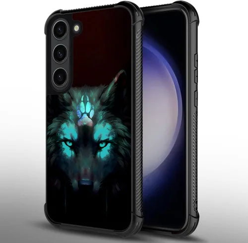 Vista 2 de CARLOCA Funda compatible con Samsung Galaxy S23 Plus, diseño gráfico de identidad negro espiritual lobo, a prueba de golpes, antiarañazos