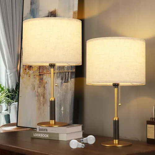 Vista 10 de Lámpara de mesa moderna de mediados de siglo de 21 pulgadas con interruptor de cadena de tracción, lámparas de noche de luz de 3