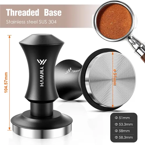 Vista 2 de Tamper de espresso de 51 mm, tamper de café barista premium con muelles de repuesto de 20 lb/30 lb y base ondulada 100% de acero inoxidable, presión