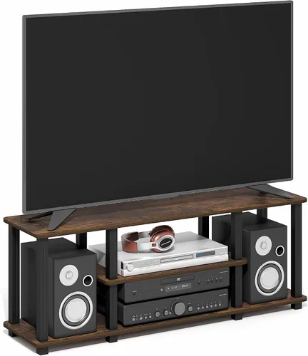 Vista 25 de Furinno TURN-S-TUBE - Soporte de TV de 3 niveles sin herramientas, roble Roble Francés/Negro