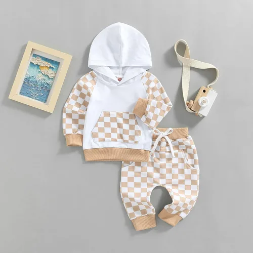 Vista 3 de Karesoull Conjunto de ropa para niños pequeños, sudadera de retazos, manga larga, pantalones lisos, para otoño e invierno