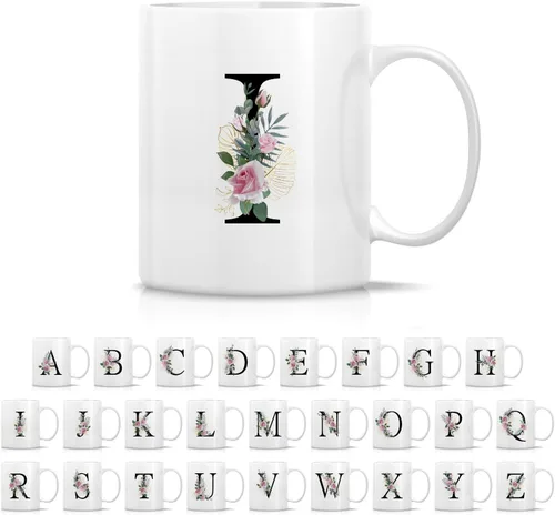 Vista 11 de Retreez Ramo botánico floral inicial A-Z con monograma, taza con monograma de cerámica de 11 onzas, regalo de agradecimiento de agradecimiento