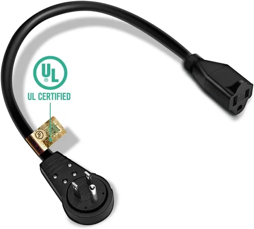 Vista 7 de Nekteck - Cable de extensión de 1 pie de enchufe plano giratorio de 360°, cable de alimentación de 3 clavijas 14AWG/15A, cable de alimentación