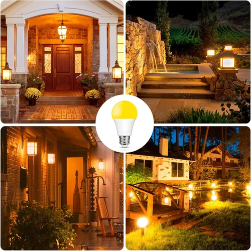 Vista 6 de Bombillas LED amarillas para exteriores, 9 W (equivalente a 60 W) ámbar 2000 K para exteriores, patio trasero, porche, dormitorio, no regulable,