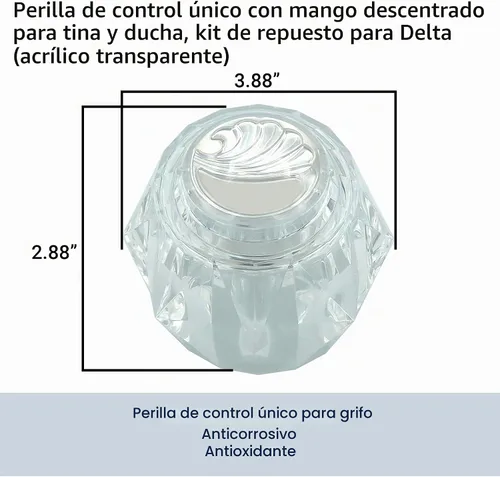 Vista 2 de Manija compensada para bañera y ducha, perilla de control individual para Delta Kit de molduras de repuesto con tornillo y botón, acabado acrílico