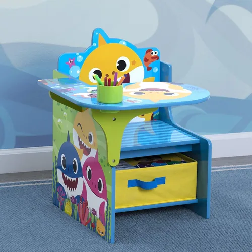 Vista 2 de Escritorio con silla Baby Shark con compartimento de almacenamiento - Ideal para artes y manualidades, hora de merienda, educación en casa, tareas