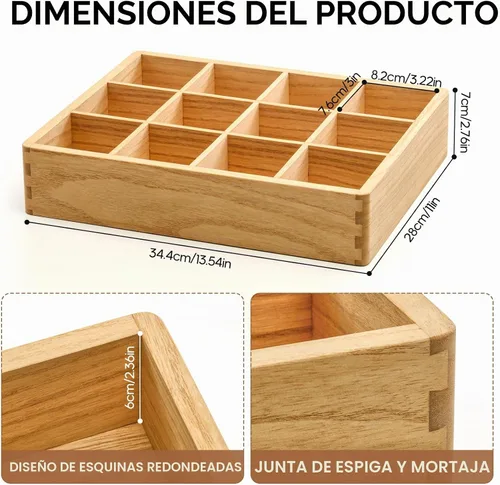 Vista 2 de KIRIGEN Organizador de bolsitas de té de madera para cajón, 12 Natural