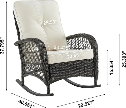 Vista 3 de Manhattan Comfort Fruttuo - Mecedora para exteriores con cojines impermeables extraíbles, hecha de ratán de acero, mecedora de patio resistente a