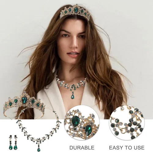 Vista 8 de Vaguelly Wedding Tiaras and Earrings Set, Tiara and Necklace Set, Wedding Bridal Flower Jewelry Set Baroque Tiara Crystal Crown with Comb Retro