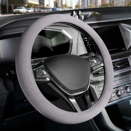 Vista 14 de FLORICH Funda para volante de automóvil, fundas de cuero de microfibra con forro antideslizante, protector elástico transpirable para volante