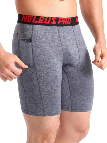 Vista 4 de NELEUS Paquete de 3 pantalones cortos de compresión para correr con bolsillos para hombre