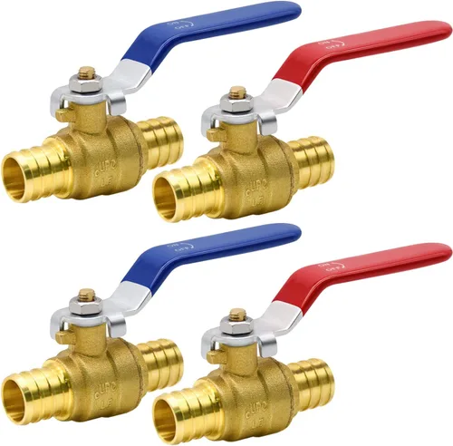 Vista 9 de 4 piezas de válvulas de bola PEX, válvula de bola de latón PEX de 1/2" de puerto completo, válvula de bola de cierre de puerto completo, giro