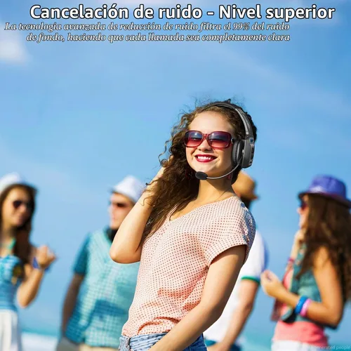 Vista 2 de Auriculares Bluetooth BRAMMAR Trucker con cancelación de ruido AI y micrófono, auriculares Trucker con 65 horas de tiempo de conversación y botón