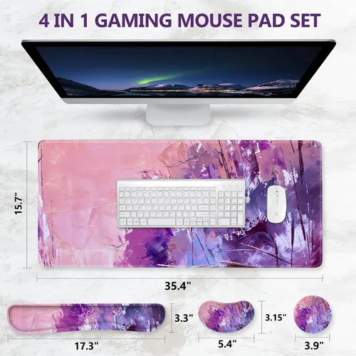 Vista 5 de DINKY Juego de alfombrillas para mouse y teclado, alfombrilla de mouse grande para juegos + soporte ergonómico de espuma viscoelástica