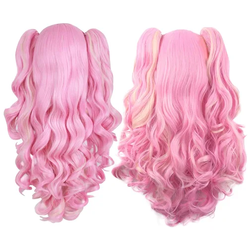 Vista 3 de Peluca de cabello largo rizado atado en colas de caballo estilo lolita para Cosplay, marca MapofBeauty