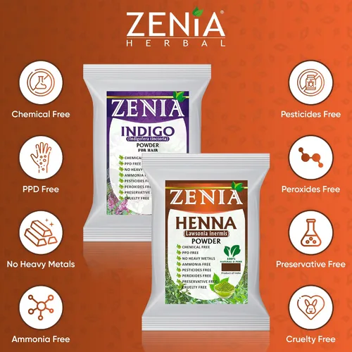 Vista 2 de Zenia Indigo Powder y 3.53 oz de henna paquete combinado de tinte para el cabello