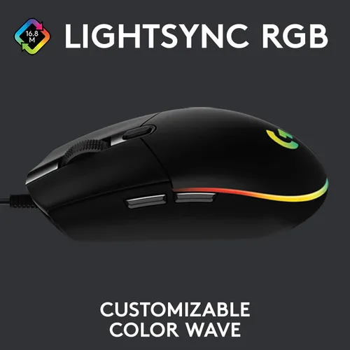 Vista 6 de Logitech G Teclado para juegos Prodigy 213, teclas retroiluminadas LIGHTTSYNC RGB - Negro y mouse para juegos con cable 03, 8,000 DPI, efecto óptico