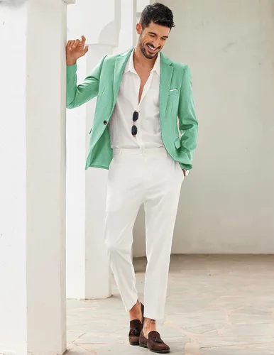 Vista 2 de Coofandy Chaquetas de traje informales para hombre, blazer liviano, abrigos deportivos de un botón