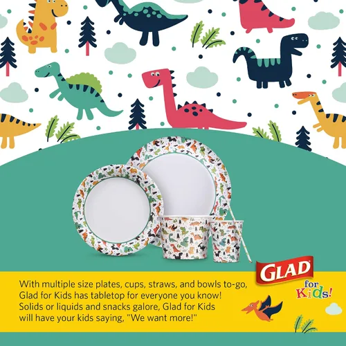 Vista 6 de Glad Platos de papel desechables con diseño de dinosaurio para niños, 7 pulgadas, platos de papel para niños a prueba de remojo y aptos