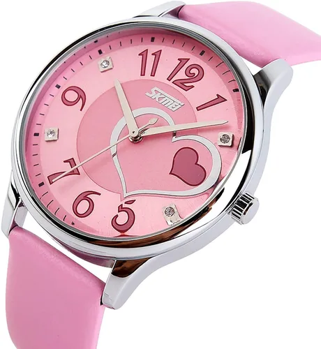 Vista 2 de IJAHWRS Reloj analógico para niñas reloj de pulsera de cuarzo de moda correa de piel esfera grande divertido lindos relojes con forma de corazón