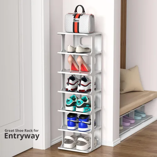 Vista 2 de ZOINLIY Organizador de zapatos apilable para armario, zapatero pequeño para entrada, dormitorio, dormitorio, estante de zapatos independiente, cubo