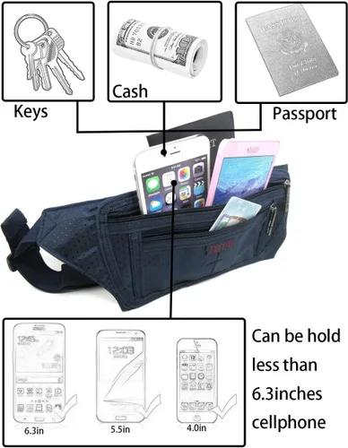 Vista 39 de Bolsa de cintura ultrafino con ranuras c/visualización para tarjeta de crédito, para deportes, aire libre, correr, caminar, viajes.