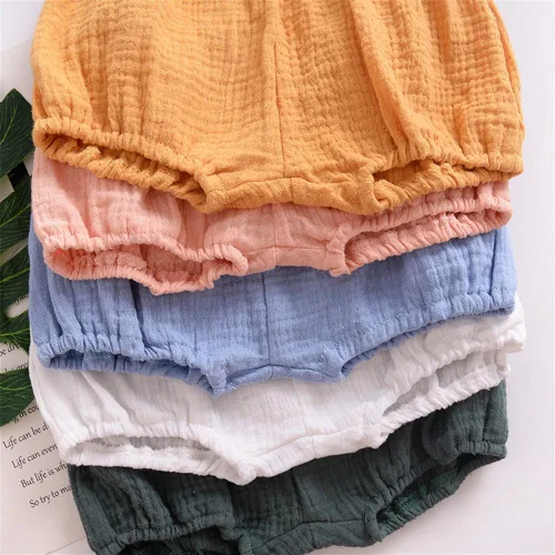 Vista 2 de LOOLY Baby Bloomers - Pantalones cortos unisex de mezcla de lino y algodón para bebés y niñas