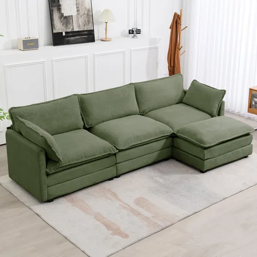 Vista 25 de ROWHY Sillón individual con otomano, sofá moderno de corduroy en forma de nube con chaise convertible, sofá tapizado para sala de estar, beige