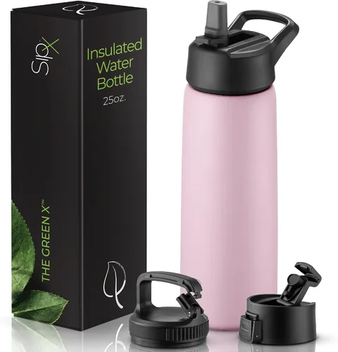 Vista 28 de SIPX™ Botella de Agua Aislada de 18 oz con 3 Tapas – Acero Inoxidable a Prueba de Fugas, Triple Aislamiento – Frío 24 Horas/Caliente 12 Horas
