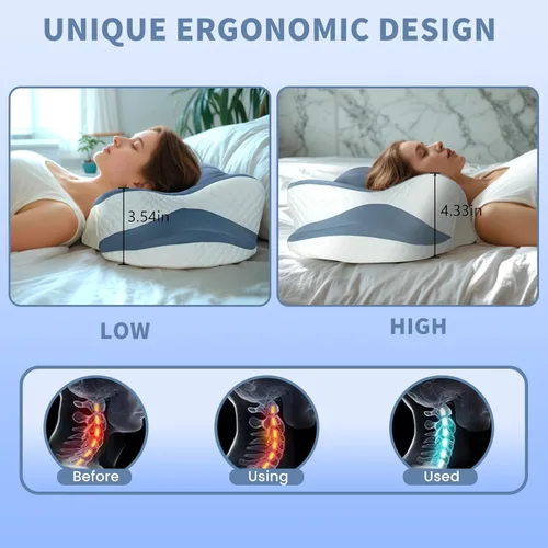 Vista 4 de Almohada cervical de espuma viscoelástica, almohada refrescante para dormir, almohadas ergonómicas de espuma viscoelástica para apoyo del cuello
