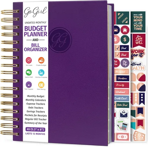 Vista 8 de GoGirl Planificador de presupuesto y organizador mensual de facturas, libro financiero mensual con bolsillos. Cuaderno de seguimiento de gastos