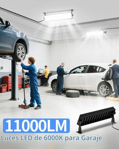 Vista 2 de Paquete de 4 Luces LED para Taller, 100W 11000LM Ultra Brillantes, Luz de Garaje Enchufable con Interruptor de Encendido/Apagado + Cable de 6 Pies